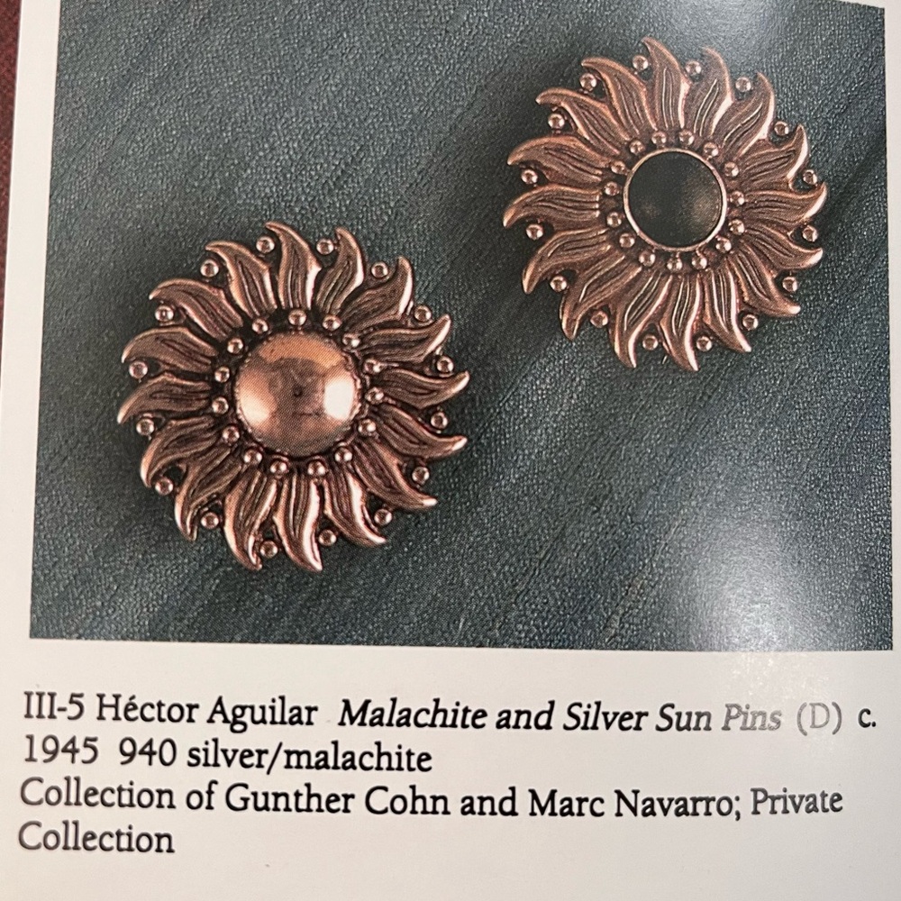 Hector Aguilar RARE vintage 940 sterling silver and malachite sun brooch - Picture 7 of 8
